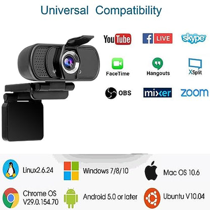 Full 1080P HD Webcam with Microphone, USB Webcam for Laptop and Desktop, External Web Camera, Streaming PC Web Camera with Privacy Cover and Tripod, Widescreen Web cam for Zoom Skype YouTube