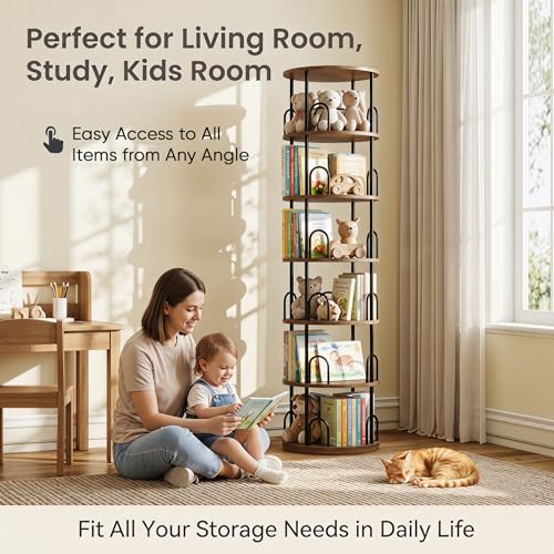 6 Tier Rotating Bookshelf Tower, 360° Revolving SpinningBookcase - color: Black, size: 6 Tiers
