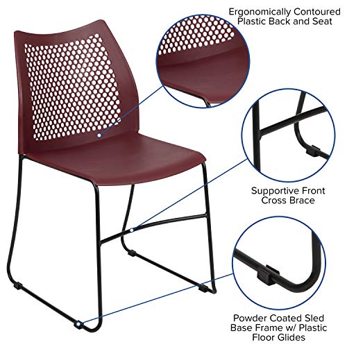 EMMA + OLIVER Home and Office Burgundy Sled Base Stack Chair with Air - color: Burgundy