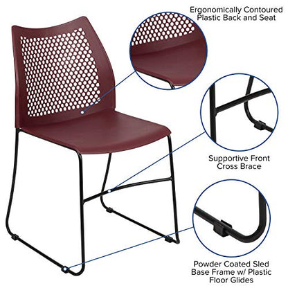 EMMA + OLIVER Home and Office Burgundy Sled Base Stack Chair with Air - color: Burgundy