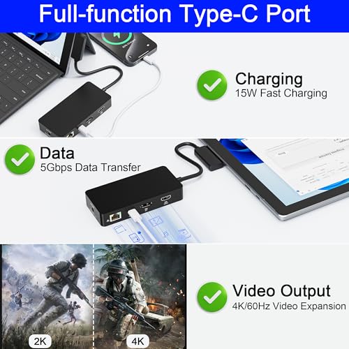 Surface Docking Station 12-in-1, Triple Display 4K@60Hz Dock with HDMI, DP, USB-C, 4-Screen Support, 4 USB Ports, SD/TF, Audio for Surface Pro 11/10/9/8/7, Surface Laptop, Book, Go - color: HDMI+DP+USB-C Surface Dock