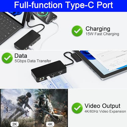 Surface Docking Station 12-in-1, Triple Display 4K@60Hz Dock with HDMI, DP, USB-C, 4-Screen Support, 4 USB Ports, SD/TF, Audio for Surface Pro 11/10/9/8/7, Surface Laptop, Book, Go - color: HDMI+DP+USB-C Surface Dock