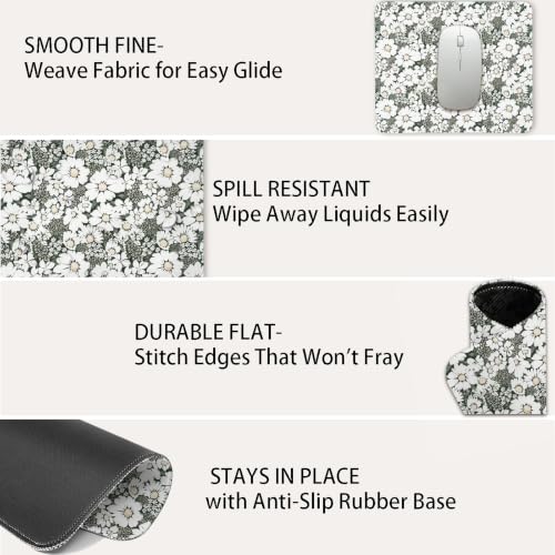 Mouse Pad for Desk with Stitched Edge, Premium Cute Washable Mouse Pads. Computer Mousepad with Non-Slip Rubber Base, Mousepads for Laptop, 9.25x7.75x0.12 inch (Daisy Fields) - color: Daisy Fields