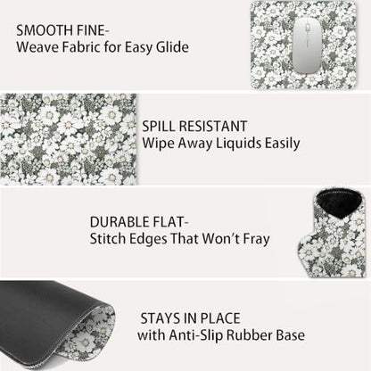 Mouse Pad for Desk with Stitched Edge, Premium Cute Washable Mouse Pads. Computer Mousepad with Non-Slip Rubber Base, Mousepads for Laptop, 9.25x7.75x0.12 inch (Daisy Fields) - color: Daisy Fields