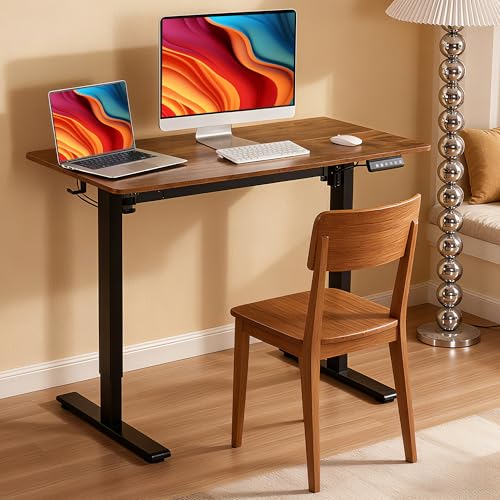 47"x 24" Standing Desk Height Adjustable Electric Home Office Desks | Powered Sit Stand Computer Stand up Rising Table with Two-Piece Top, 3 Memory Presets, Hooks, Cable Management| Brown - size: 47 inch