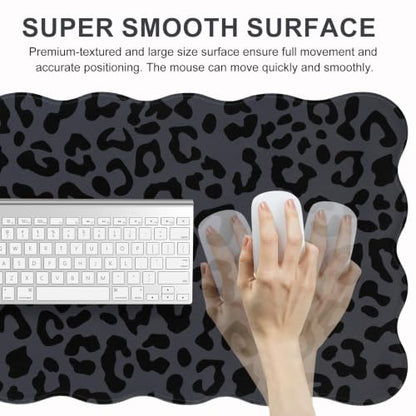 L-SPOUTTO Black Leopard Mouse Pad, Scalloped Desk Mat XXL Gaming Mousepad | Cheetah Gaming Mousepad,35.4x15.7in Non-Slip Base Keyboard Pad Waterproof Desktop Mat for Laptop Computer Game Home Office - color: Black Leopard
