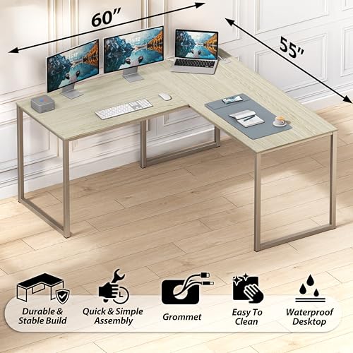 SHW Mission 55 x 60 L-Shape Home Office Computer Desk, Maple - color: Maple, size: 55-Inch L-Shaped