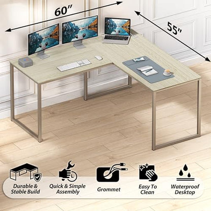 SHW Mission 55 x 60 L-Shape Home Office Computer Desk, Maple - color: Maple, size: 55-Inch L-Shaped