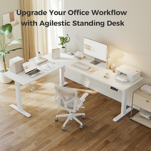 Agilestic L Shaped Electric Standing Desk Adjustable Height, 75 Inch, White - color: White, size: 75 x 61 Inch