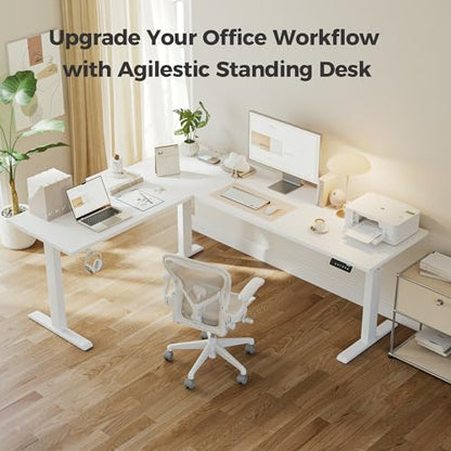 Agilestic L Shaped Electric Standing Desk Adjustable Height, 75 Inch, White - color: White, size: 75 x 61 Inch