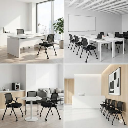 6 Pack Stackable Conference Room Chairs with Paddle Folding Office Chair Foldable Desk Chair Mesh Back and Arms for Conference Meeting Guest Reception Home Office Training Room Chair Black - color: Black, size: 6 Pack