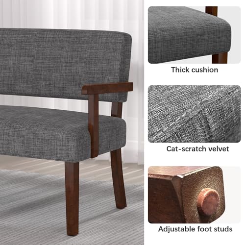 FAGAGA Accent Chair 2 Seat, Upholstered Reading Leisure Chair, Bench with Solid Wood Frame (Gray) - color: Grey, size: Bench