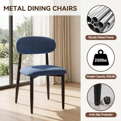 UVV Dining Chairs Set of 6, Metal Kitchen Chairs with Modern Fabric Upholstered for Dining Room, Navy Blue - color: Navy-black, size: Set of 6