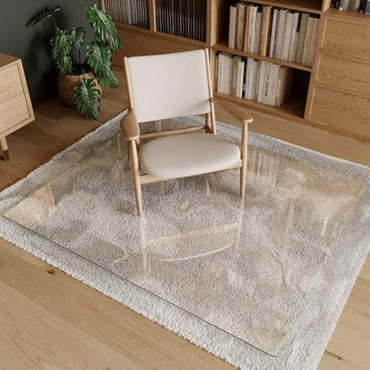 Koonmi Tempered Glass Chair Mat 46"x55" - Premium Office Chair Mat for Hardwood Floors & Low-Pile Carpet with 4 Non-Slip Pads - Thick Scratch-Resistant Surface - size: 46*55