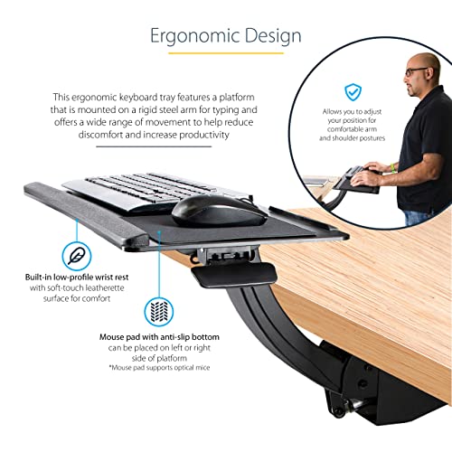 StarTech Under Desk Keyboard Tray, 10" x 26" Platform (KBTRAYADJ2) | Full Motion & Height Adjustable Keyboard and Mouse Tray, Mount Computer, Pad Wrist Rest - style: Full Motion