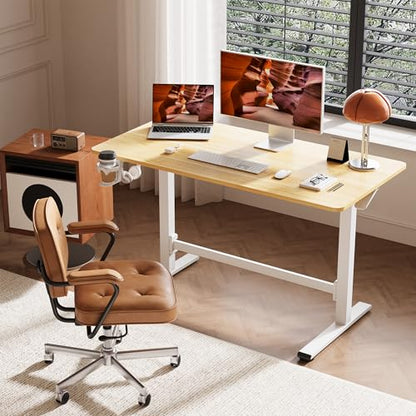 40''Pneumatic Standing Desk,Onepiece Adjustable Height Home Office | Maple 39.4" x 23.6" Home Desk Rolling Computer Workstation with Hooks & Cup Holder,Hidden Casters - color: Maple, size: 4024