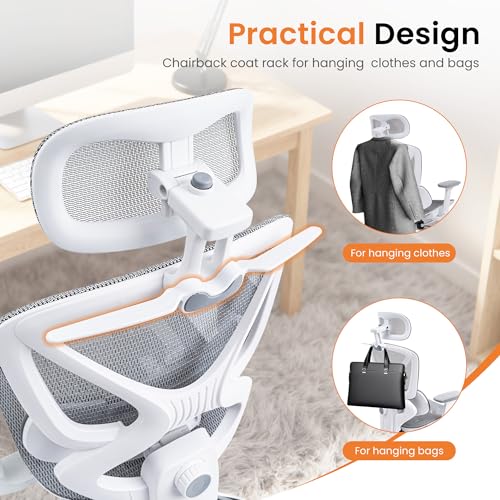LuxErgo High Back Ergonomic Mesh Office Chair, Home Desk Chair with Adjustable Lumbar Support Foot Rest, 3D Headrest and Armrests, 350lbs Big and Tall High Back Reclining Gaming Chair, Gray - color: Grey