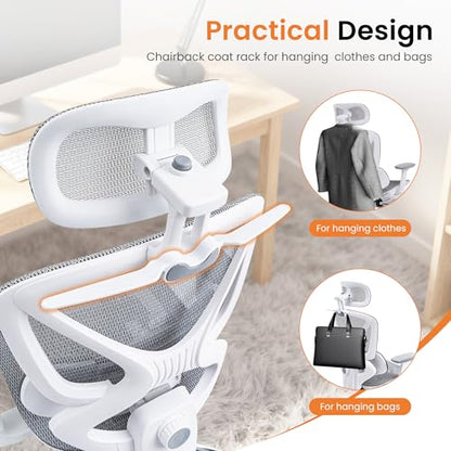 LuxErgo High Back Ergonomic Mesh Office Chair, Home Desk Chair with Adjustable Lumbar Support Foot Rest, 3D Headrest and Armrests, 350lbs Big and Tall High Back Reclining Gaming Chair, Gray - color: Grey