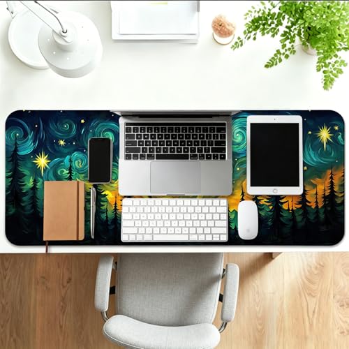 Starry Night Forest Dragon Gaming Desk Mat, XL Extended Mouse Pad - color: W05