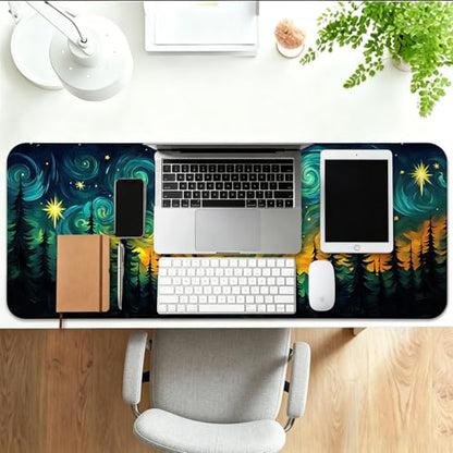 Starry Night Forest Dragon Gaming Desk Mat, XL Extended Mouse Pad - color: W05