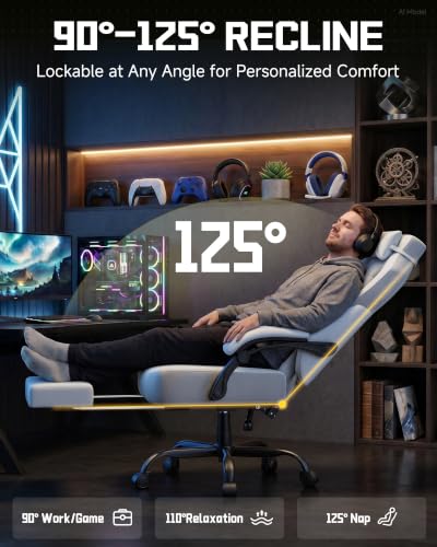 GTPLAYER Big & Tall Gaming Chair, Wide Seat with Footrest, Light Blue - color: 07 Light Blue