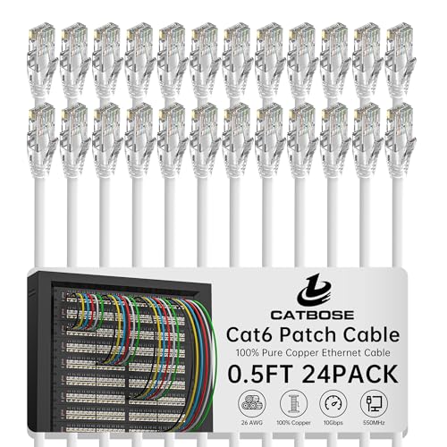 0.5 Foot Cat6 Patch Cables(24 Pack), Solid Pure Copper Patch Cord, Cat 6 Ethernet Cable, UTP Network, High Speed RJ45 Internet Cables, Compatible for Router, Switche, PC, Server, PS4/5, Xbox - White - color: White, size: 0.5FT, style: 24 Pack