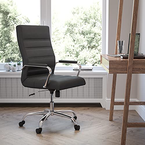 Flash Furniture High Back Office Chair - High Back LeatherSoft Executive Office Swivel Chair with Wheels | 360° Swivel, Height Adjustable, Commercial Grade - color: Black Leathersoft/Chrome Frame