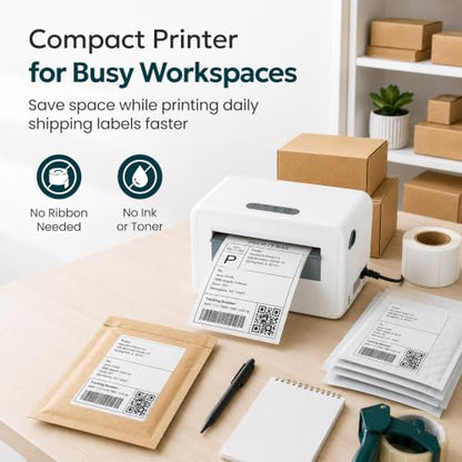 Bluetooth Shipping Label Printer, 4X6 Wireless Label Printer, USB Shipping Label Maker for Small Business, Compatible with iPhone, Android, Windows & Mac