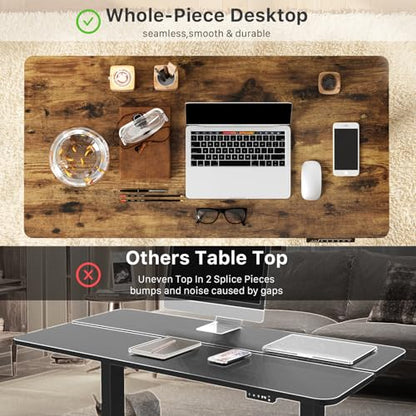 JOY worker Small Electric Computer Desk, 40" Whole Piece Height Adjustable - color: Rustic Brown, size: 40" * 20"