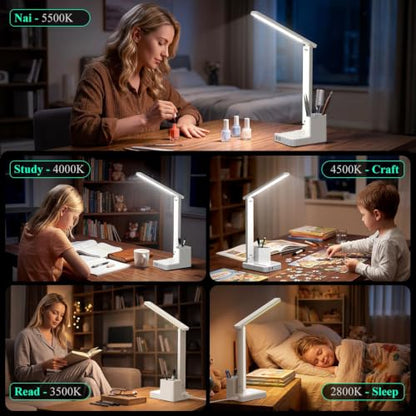 LED Desk Lamps for Dorm Office with USB C Charging Station, 800lm, CRI>90 - color: White