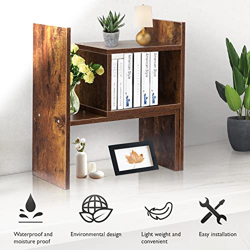 BROWN-BROWN Desktop Shelves & Office Shelves Desk Shelf Organizer Wooden Desk Shelf - color: Shelf 2