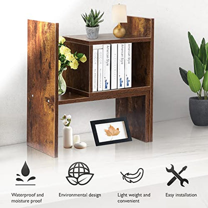 BROWN-BROWN Desktop Shelves & Office Shelves Desk Shelf Organizer Wooden Desk Shelf - color: Shelf 2