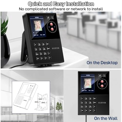 KUIIYER 3 in 1 Employees Time Clocks (Face + Palm Print + Password)