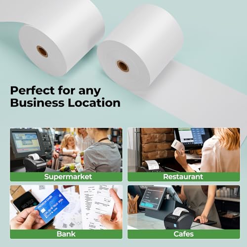 MUNBYN Thermal Paper 3 1/8 x 230ft, 50 Rolls Receipt Paper Work for Star Micronics TSP100 TSP143 Epson 80mm Receipt Printer Square POS Register, 80mm Thermal Receipt Papers, BPA Free, Plus Version - size: 3 1/8" x 230', style: 50 Rolls