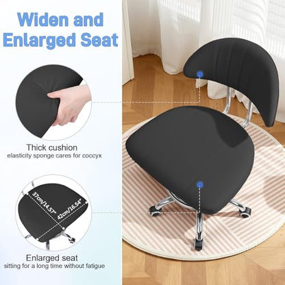 Ergonomic Rolling Drafting Stool with Backrest, Height Adjustable 360° Swivel Metal Office Chair with Foot Ring, Comfy Rolling Work Chair for Salon Studio Dental Shop Home Vanity Desk