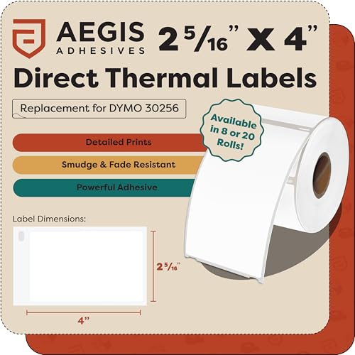 Replacement for DYMO 30256 (8 Rolls, 2400 Labels) 2 5/16" X 4" - size: 2-5/16" X 4" - 30256