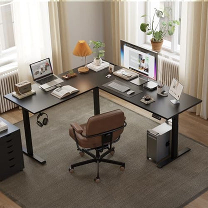 Agilestic 63 x 55 Inch L Shaped Electric Standing Desk, Black - color: Black, size: 63x55 Inch