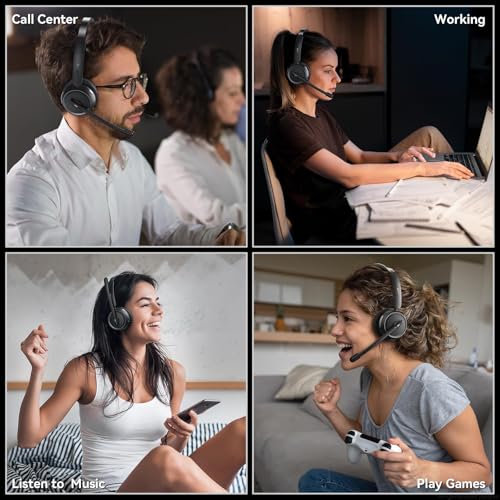 LEVN Wireless Headset with Mic for Work, Bluetooth Headset with Microphone (Noise Cancelling), 65 Hrs Working Time 2.4G Wireless Headphones with Mic for Work/Call Center/PC/Computer/Laptop/Teams/Zoom