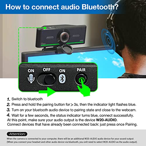 Gsou Webcam with Headset and Microphone, 1080P Webcam with Privacy Cover, Plug and Play Web Camera for Desktop Computer Zoom Meetings, Audio Bluetooth only for Headset - color: Webcam+Headset
