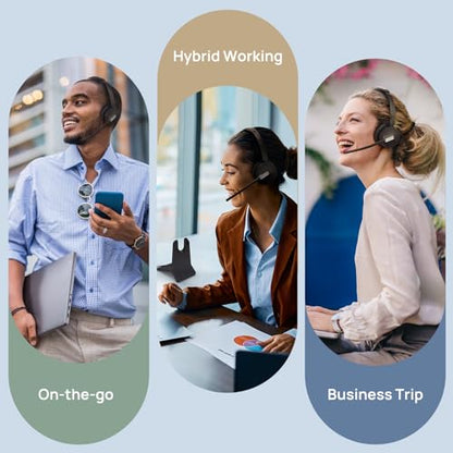 Yealink WH64 Hybrid DECT Dongle & Bluetooth Wireless Headset for Work | Teams & Zoom Work Headphones with Charge Stand, 492ft Long Range, 3X Noise Canceling Mic, 32-Hour Battery Life for Office - style: WH64 Hy-Dual with Stand