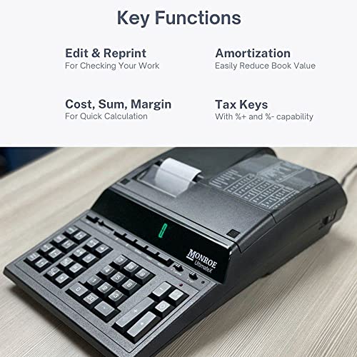 Monroe UltimateX Elite Printing Calculator/Adding Machine Bundle with Ribbons, Paper and Foam Calculator Stand