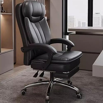 Ergonomic Office Chair - Adjustable Height Desk Chair with Lumbar Support and Retractable Footrest - High Back Chairs PU Leather Thick Seat Cushion, Head, and Arm Rests - Reclines - color: Black