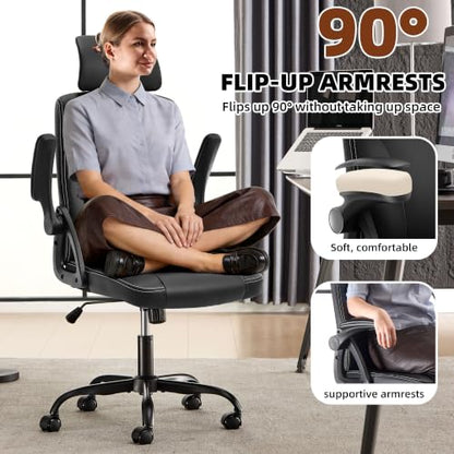 Leather Office Chair,Executive Ergonomic Desk Chair for Home Office, Black - color: Black