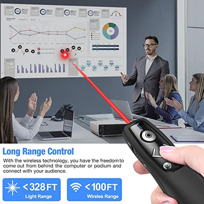 ELISWEEN Wireless Presenter with Carry Case, Presentation Clicker with Protective Storage Bag, Presentation Remote for Powerpoint, Mac, Computer, Laptop - color: Black+Case