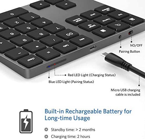 JOYEKY Wireless Number Pad Bluetooth Numeric Keypad for Laptop | Number Pad for Laptop,USB-C Rechargeable,34-Keys Bluetooth Numeric Keypad - size: L325