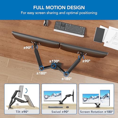 Mount-It! Dual Monitor Mount, 17-32", 19.8 lbs Each | Full motion spring arms with tilt/swivel/rotate, VESA 75x75 & 100x100, desk mount.