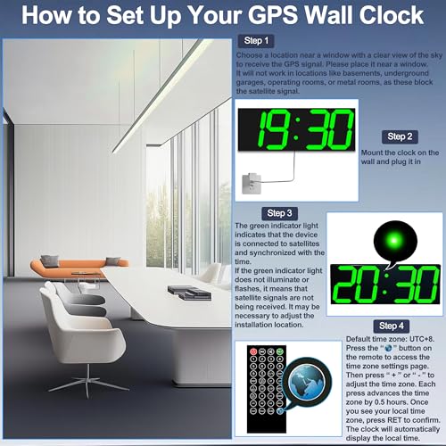 CHKOSDA 18.7" Large Digital Wall Clock with GPS Auto-Sync Time - 6 Inch Bright Green LED, Remote, Count Up/Down Timer, Date & Temp. Plug-in for Gym, School, Classroom & Sports Field - color: 18.7" Gps Auto-sync Wall Clock-green