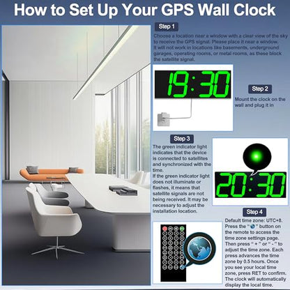 CHKOSDA 18.7" Large Digital Wall Clock with GPS Auto-Sync Time - 6 Inch Bright Green LED, Remote, Count Up/Down Timer, Date & Temp. Plug-in for Gym, School, Classroom & Sports Field - color: 18.7" Gps Auto-sync Wall Clock-green