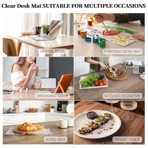 Transparent 14 x 34 inch Office Desk Blotter Mat Clear Plastic Table Protector Cover Pad PVC Topper Surface Proection Mat Pad Anti Scratch Table Mat Glass End Table Protector Waterproof Easy Clean