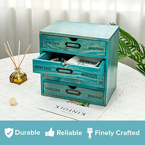 Turquoise 4-Tier Drawer Unit - Teal European Country Style Desk Organizer Box - 9.7x7x10 Wooden Stackable Drawers - Countertop Organizer Drawers w/Label Holder - 4-Level File Drawer Unit - style: 4 Drawer I 10"
